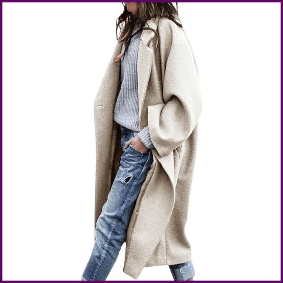 Women's Wool Pea Coat Mid-Length Notch Lapel Casual Winter Trench